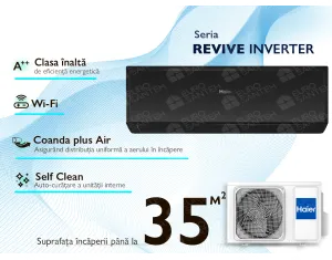 Conditioner HAIER REVIVE Plus DC Inverter R32 AS35RBAHRA-B 1U35YESFRA-4  Negru (Încălzire pana la - 20°C)