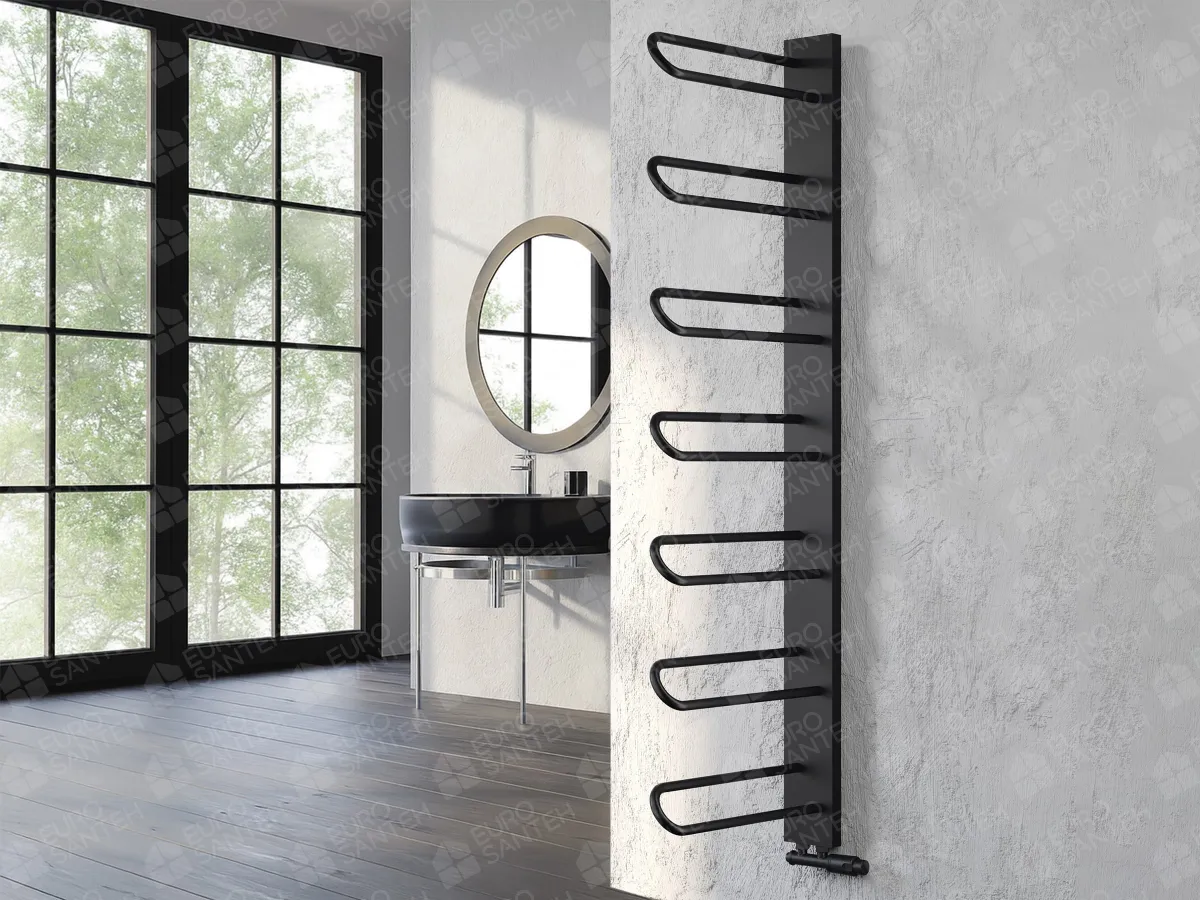 Designer towel warmer LOJIMAX, collection PRUSIAS height 700 mm. width 400 mm. Matte black