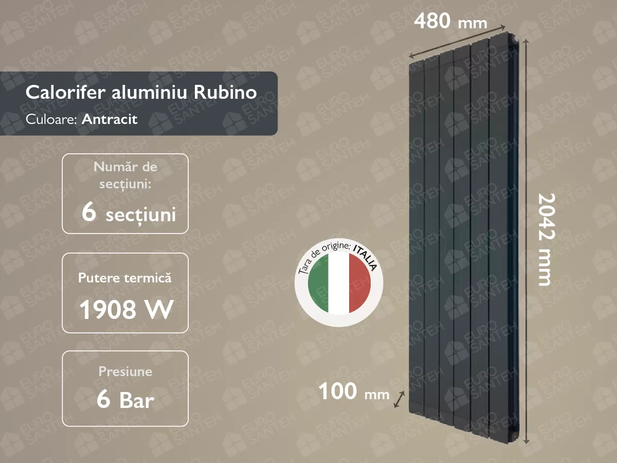 Aluminum radiator Rubino Antracit 2000 (6 elem.)