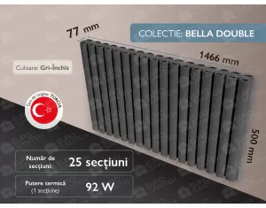 Calorifer LOJIMAX, BELLA DOUBLE înălțime 500 mm, lungime 1466 mm. (Culoare Gri-închis)