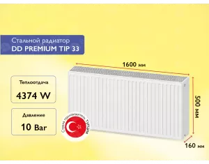 Стальной панельный радиатор DD PREMIUM TIP 33 500x1600