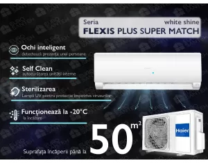 Conditioner HAIER FLEXIS Plus DC Inverter R32 Super Match AS50S2SF1FA-LW-1U50S2SM1FA (white shine) (Încălzire pana la - 20°C)
