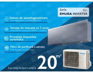 Conditioner DAIKIN Inverter EMURA FTXJ20AS+RXJ20A R32 A+++ argintiu
