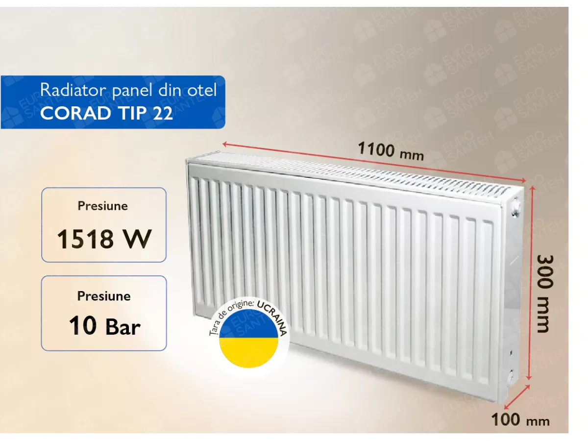Steel panel radiator CORAD TIP 22 300x1100