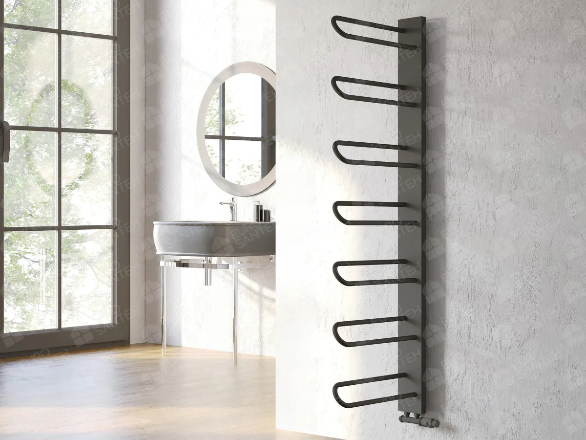 Designer towel warmer LOJIMAX, collection PRUSIAS height 700 mm. width 400 mm. Anthracite matte