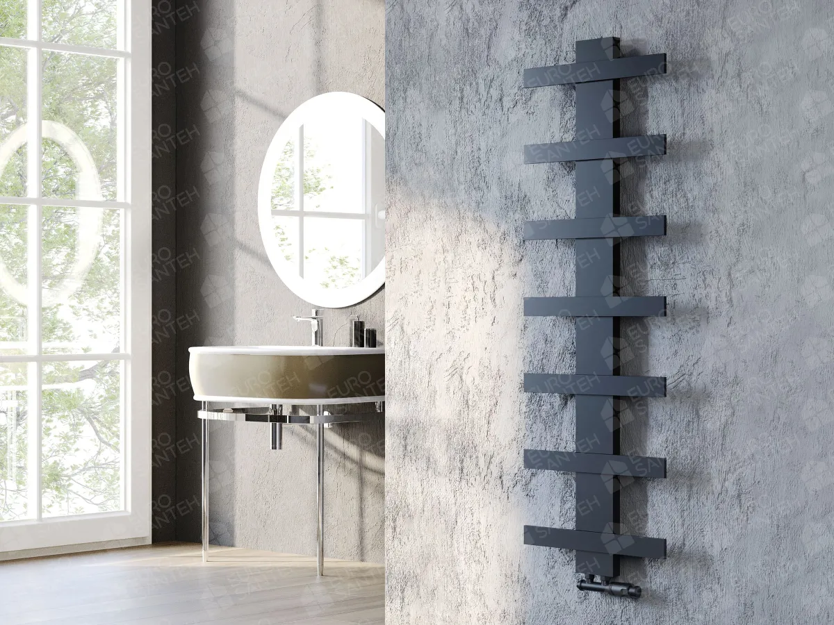 Designer towel warmer LOJIMAX, collection ALBATROS STYLE height 340 mm. width 450 mm. Matte black