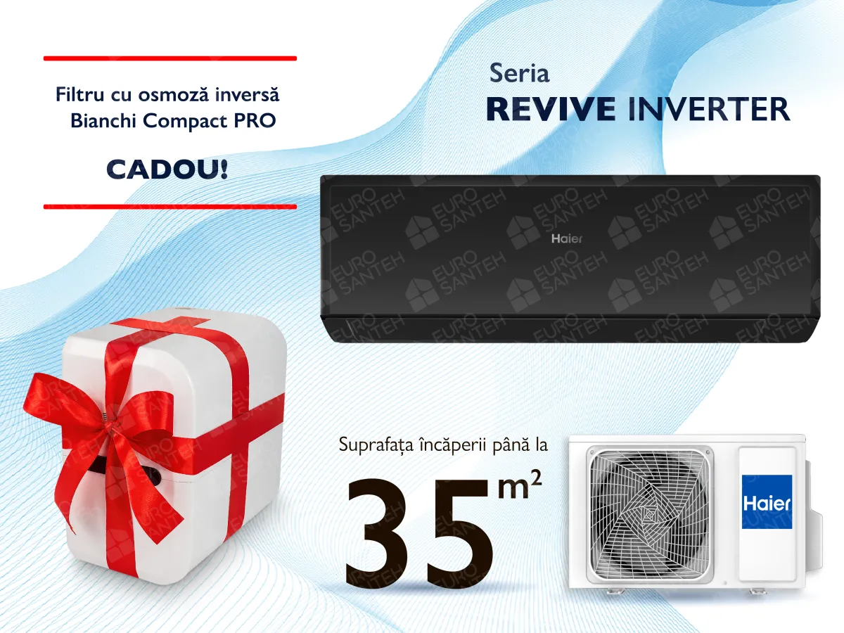 Conditioner HAIER REVIVE Plus DC Inverter R32 AS35RBAHRA-B 1U35YESFRA-4  Negru (Încălzire pana la - 20°C)