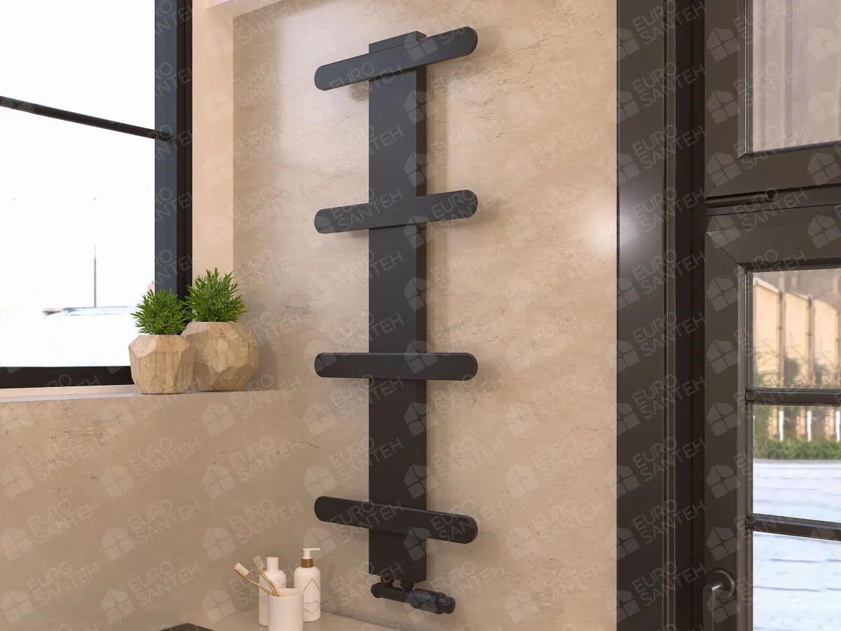 Designer towel warmer LOJIMAX, collection BALLOSS STYLE height 340 mm. width 400 mm. Matte black