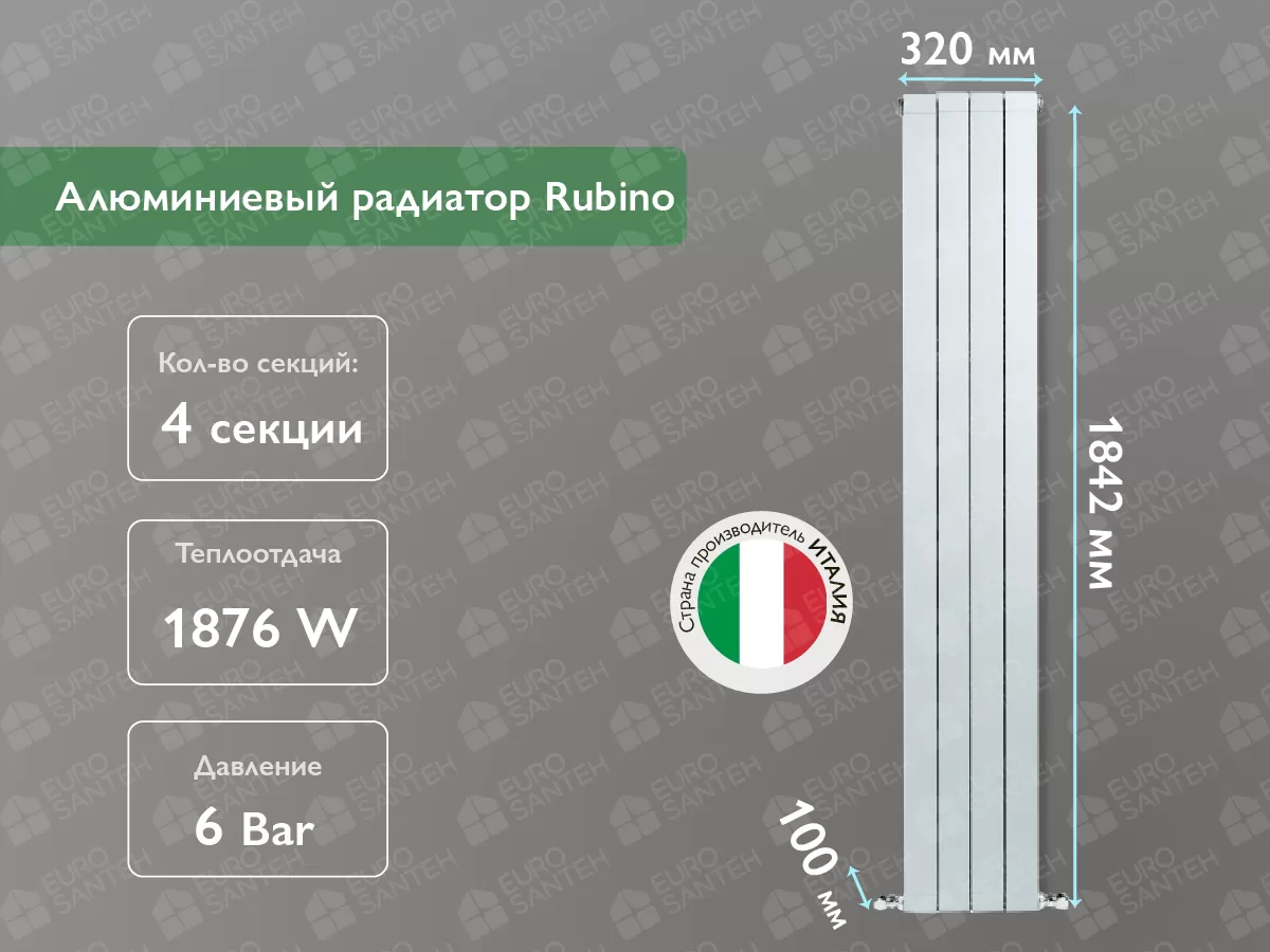 Алюминиевый радиатор Rubino 1800 (4 элементов)