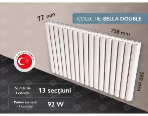 LOJIMAX radiator, BELLA DOUBLE height 500 mm, length 758 mm. (Color white)