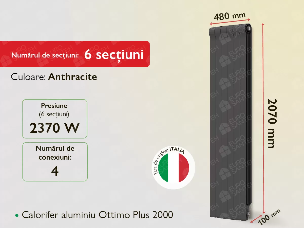 Aluminum radiator Ottimo Plus 2000 Anthracite (6 elem.)