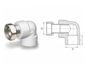 Polypropylene elbow (PPR) p/m with union F 25x3/4