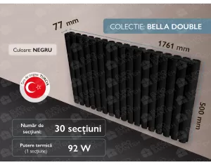 LOJIMAX radiator, BELLA DOUBLE height 500 mm, length 1761 mm. (Color Black)