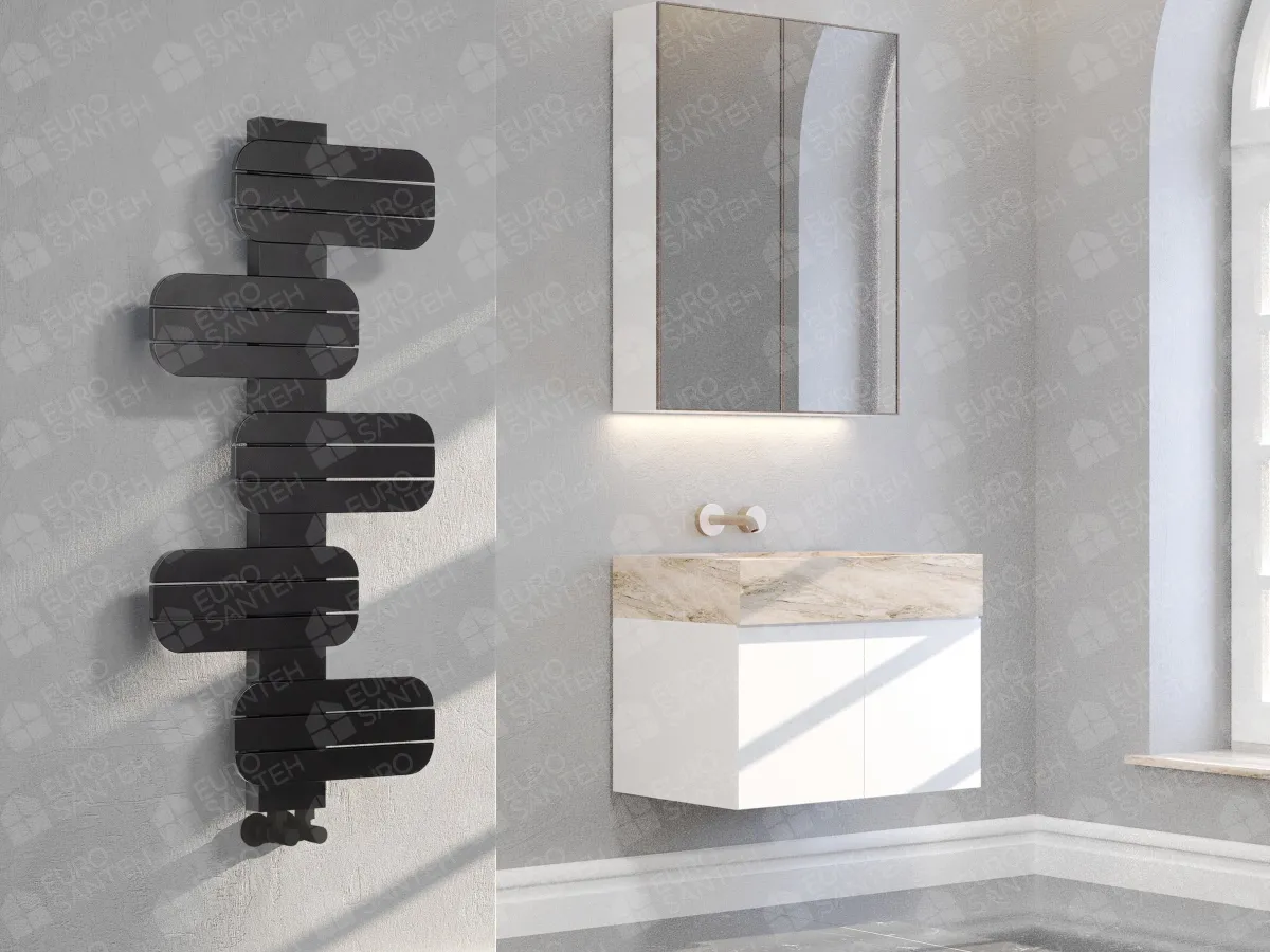 Designer towel warmer LOJIMAX, collection BAMITO height 246 mm. width 400 mm. Matte black