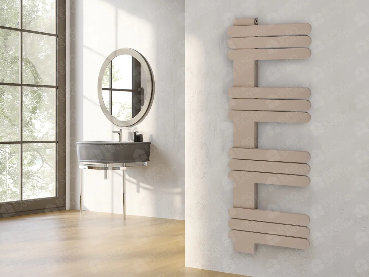 Designer towel warmer LOJIMAX, collection NUMMO height 250 mm. width 400 mm. Kiwi matte