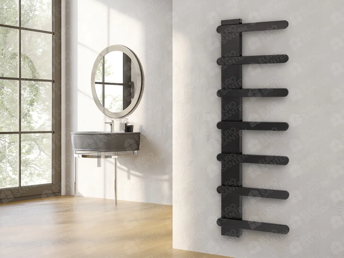 Designer towel warmer LOJIMAX, collection NUMMO STYLE height 340 mm. width 450 mm. Matte black