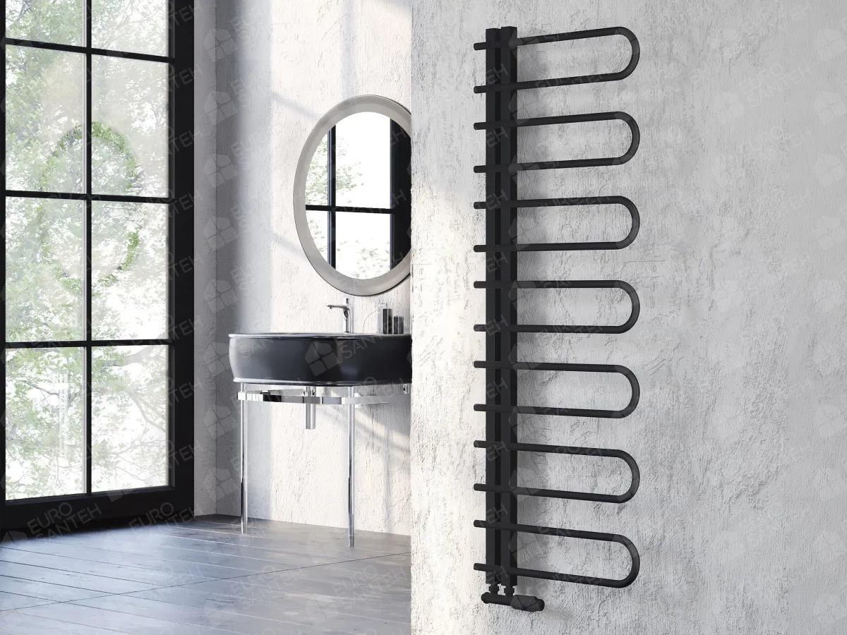 Designer towel warmer LOJIMAX, collection CORTE height 400 mm. width 500 mm. Matte black