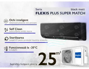 Conditioner HAIER FLEXIS Plus DC Inverter R32 Super Match AS25S2SF1FA-BH-1U25S2SM1FA (black matt) (Încălzire pana la - 20°C)