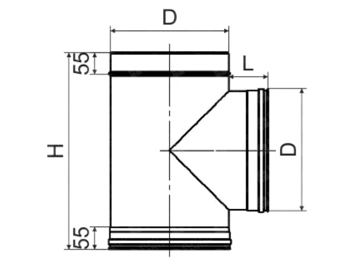 Teu 90° pentru cos de fum CORAX Ø 150 mm (inox 304)