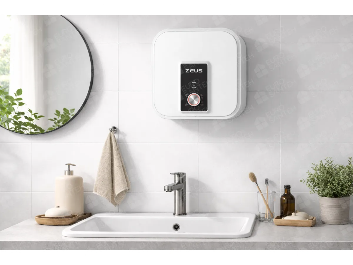 Электрический бойлер ZEUS MINI 10 л над раковиной, в интерьере