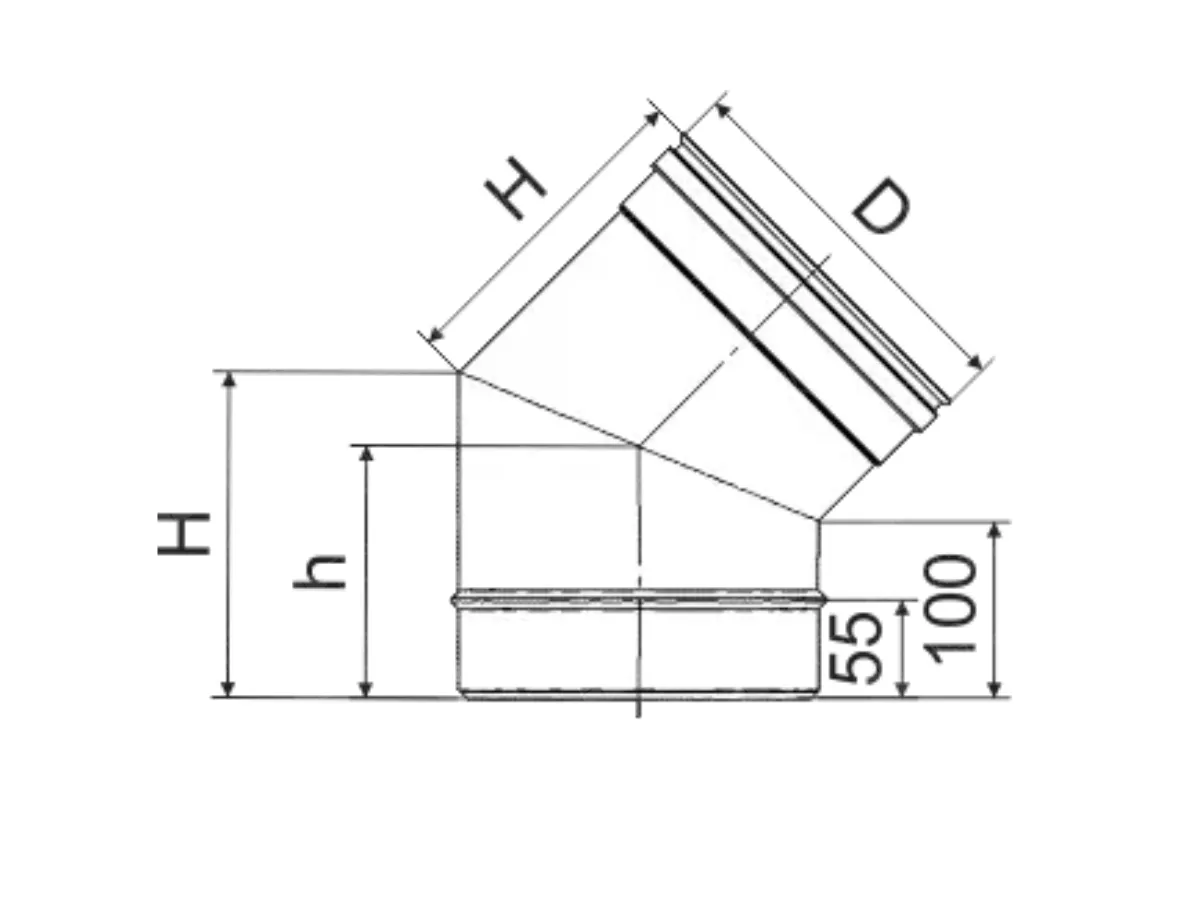 Unghi 45° pentru cos de fum CORAX Ø 150 mm (inox 304)