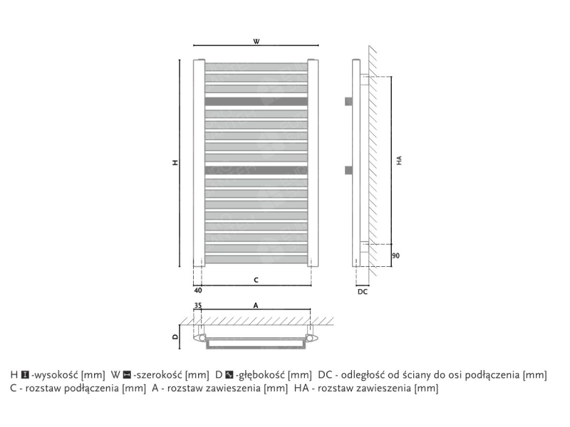 Towel dryer/bathroom radiator design GORGIEL ZENITH DR/P AZ-DR/P 95/60