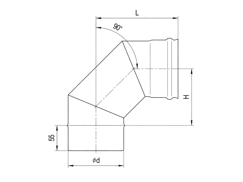 Cot 90° ne izolat pentru cos de fum FERRUM d.115 mm (inox 430/0,5 mm)