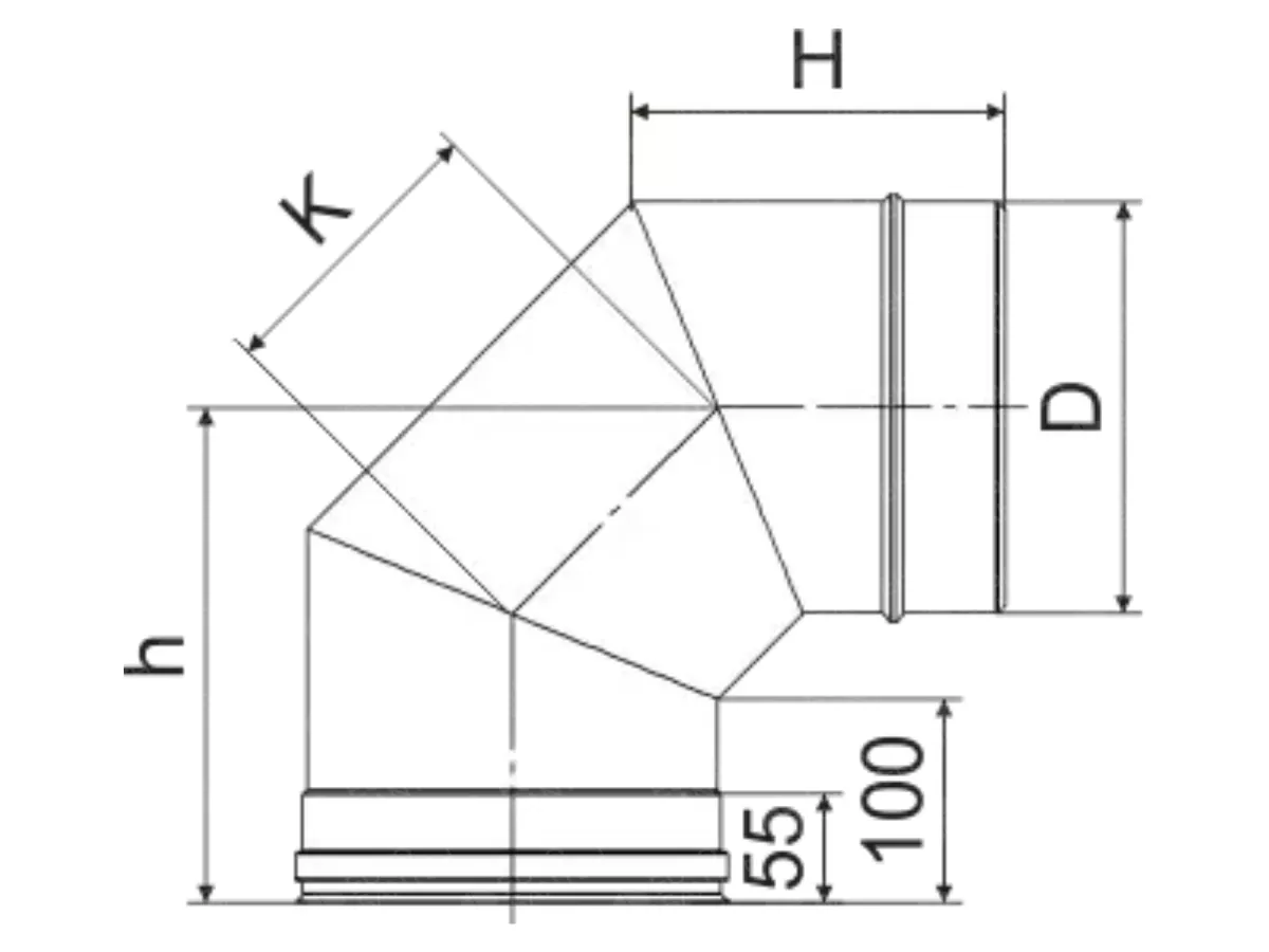 Unghi 90° pentru cos de fum CORAX Ø 140 mm (inox 304)