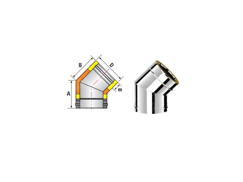 45 ° insulated angle for SOLINOX chimney d.130-180 (stainless steel 304/304)