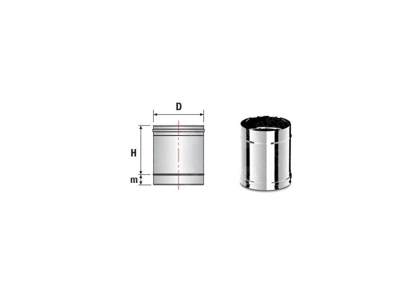 L-250 mm pipe for SOLINOX chimney d.150 (316L stainless steel)