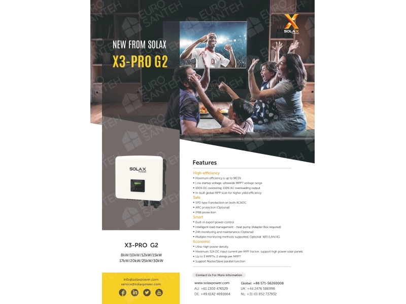 Solax ON GRID Three-phase inverter 10kW X3-PRO-10K-P-T-D-G2, X3-MIC-PRO series - GENERATION 2