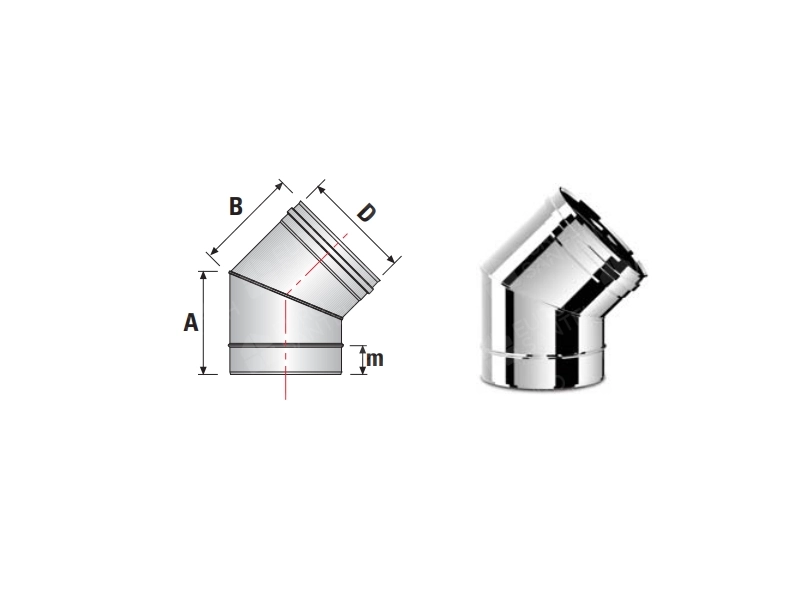 Угол дымоходный 45° SOLINOX д.180 (inox 304)