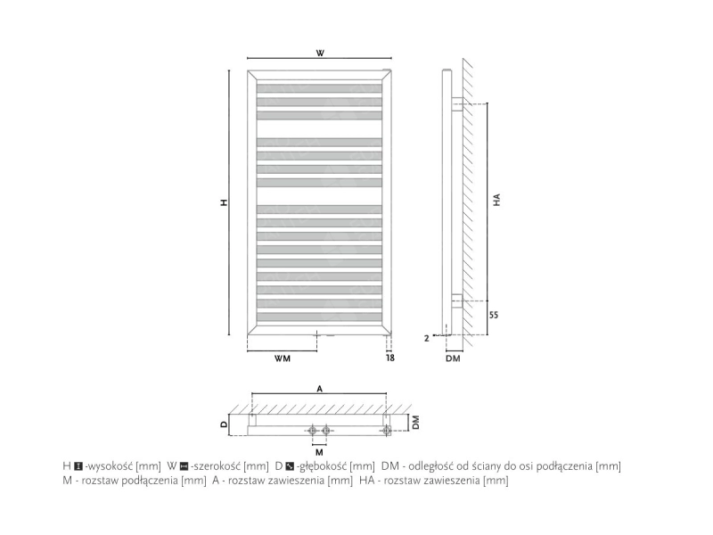 Towel dryer/bathroom radiator design GORGIEL ANGU/R AAN/R 145/55