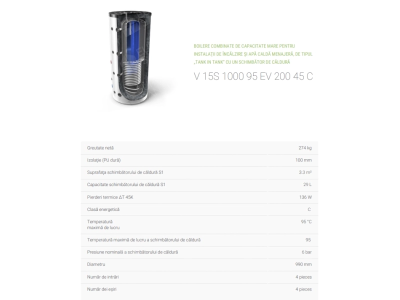 Tank in Tank TESY 1000L-200L 1SP V15S