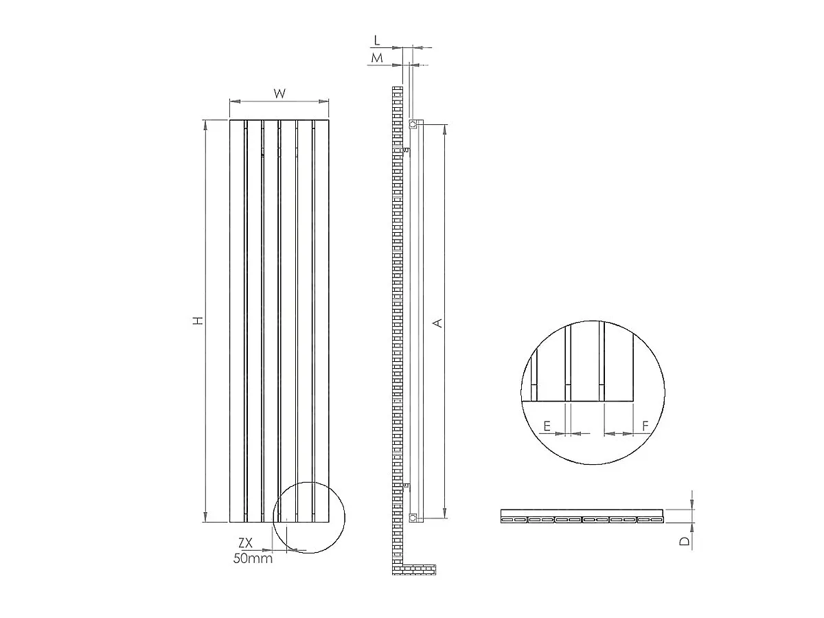 Dimensions of the LOJIMAX ROYAL designer radiator