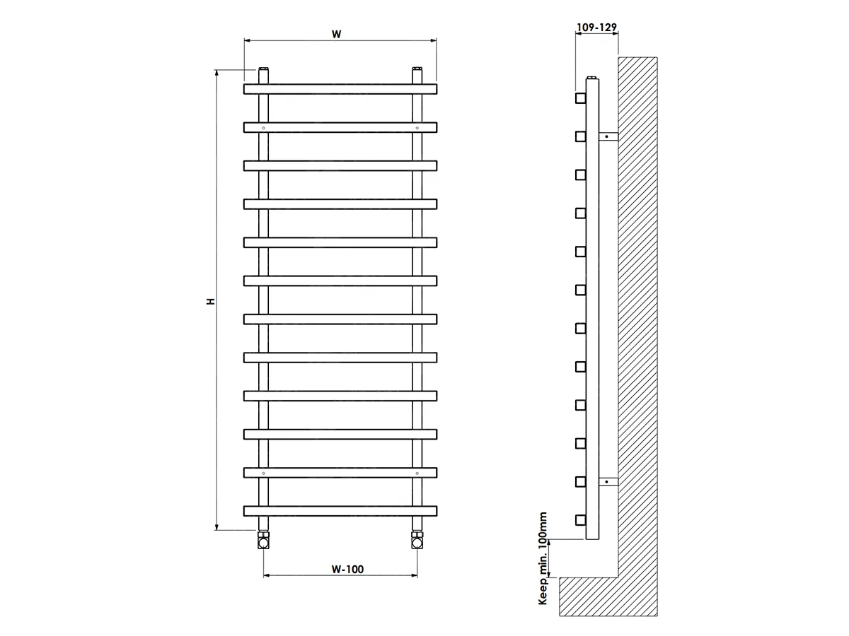 Uscător de prosoape de design CARISA, colecția BARON L, 800x500 mm, NEGRU