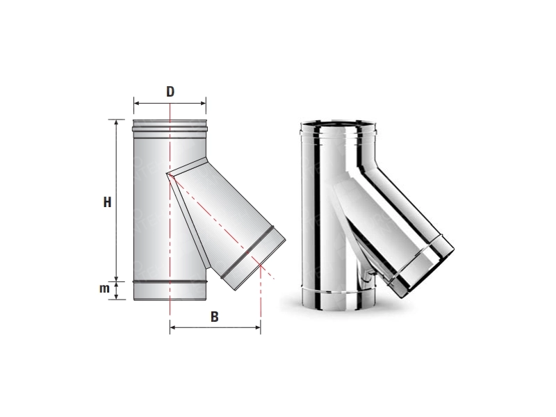 Тройник дымоходный 45° SOLINOX d.150 (inox 304)