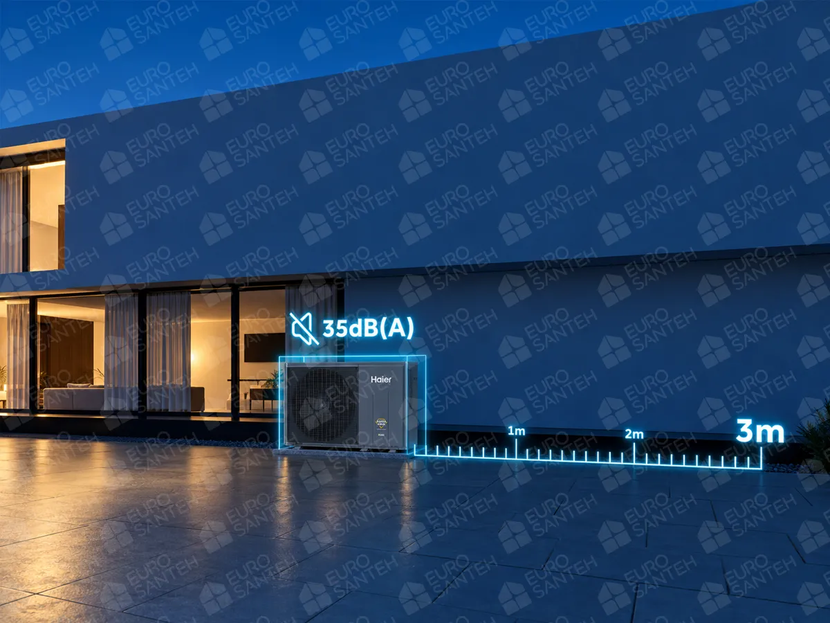 Nivelul de zgomot al pompei de căldură Haier SUPER AQUA Monobloc GT R290 AW142MXGHA