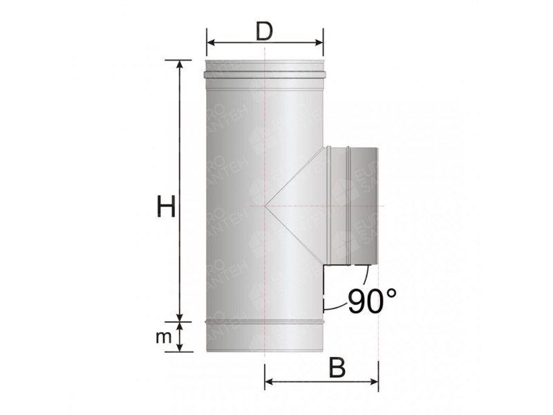 Teu 90° ne izolat pentru cos de fum SOLINOX d.130 (inox 304)