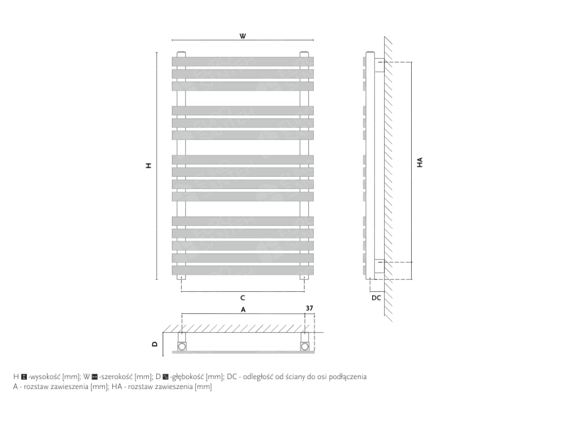 Towel dryer/bathroom radiator design GORGIEL CAREX ACA 90/50