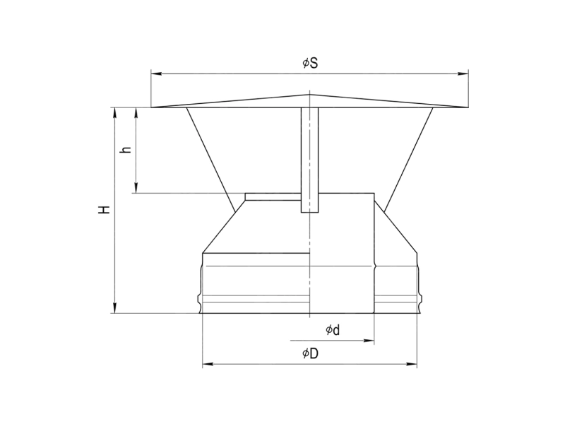 Terminal conic cu palarie FERRUM d.150-210 mm (inox 430/0,5 mm)