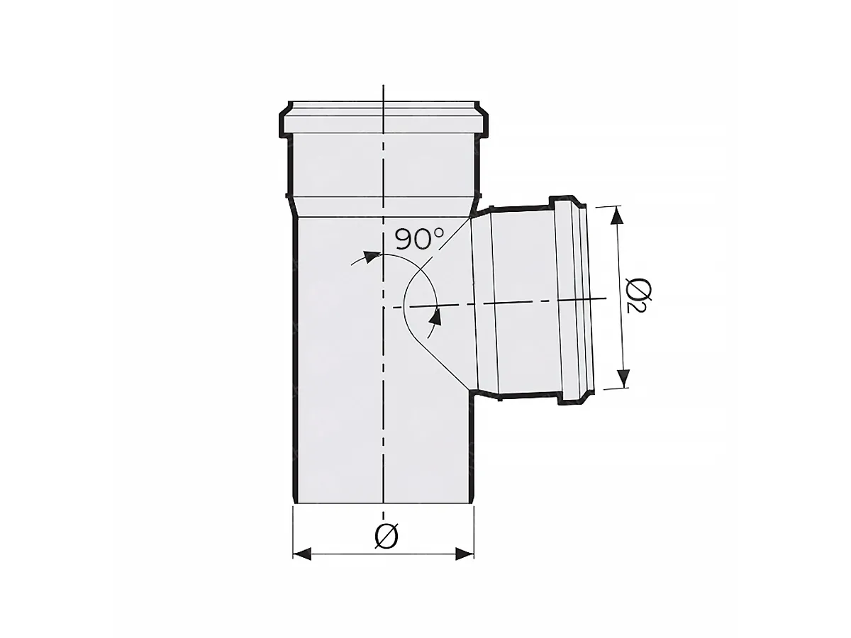 Sewer tee made of polypropylene (PPR) 90 degrees d.75 x d.75 x d.75
