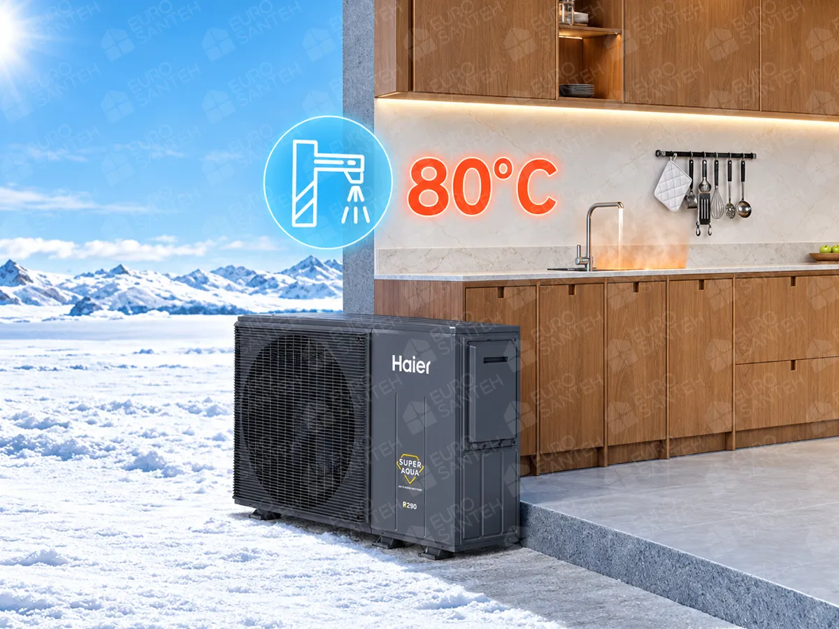 Обогрев воды до 80°C Haier SUPER AQUA Hydro Split GT R290 AW082HUGHA + HU102WAHYB