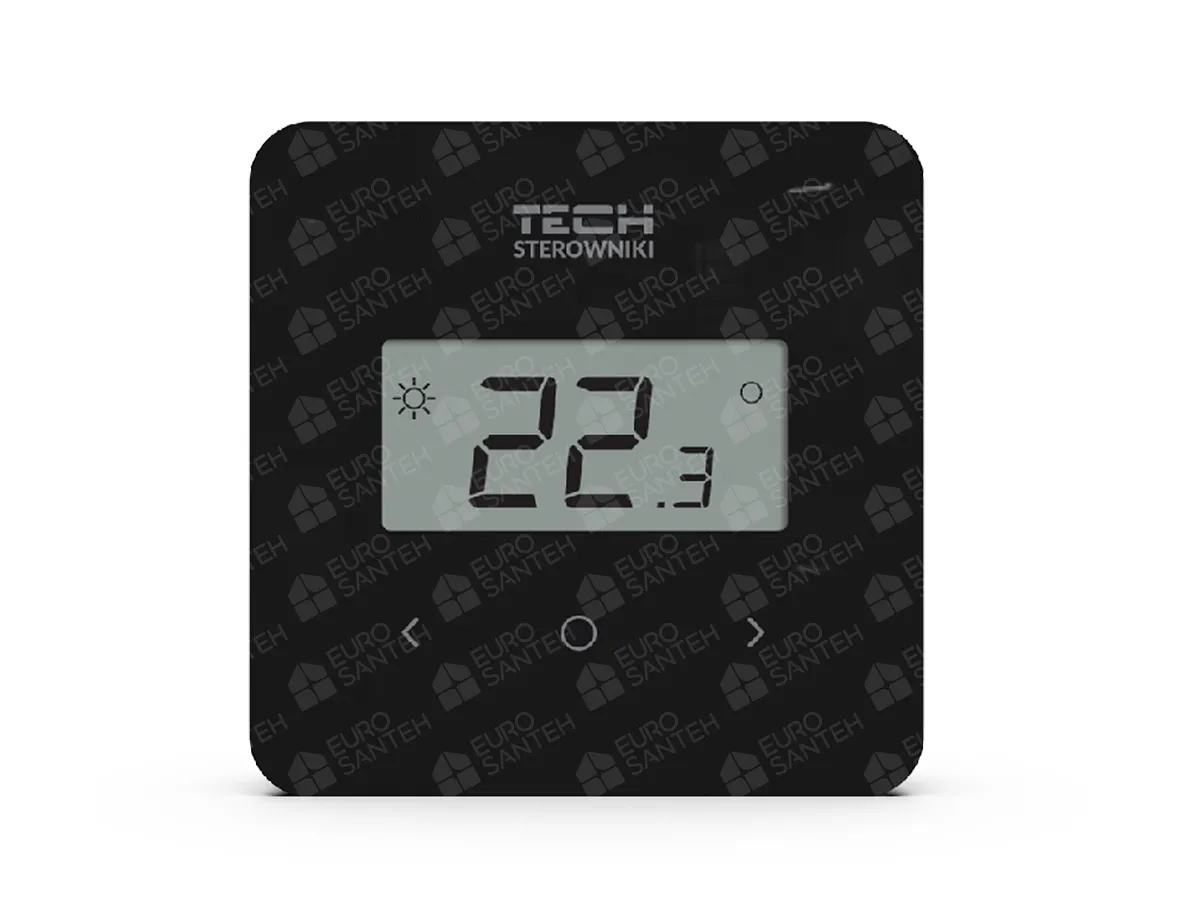 Termostat de cameră programabil fără fir cu ciclu săptămânal Tech EU T-2.2 (negru), vedere din față