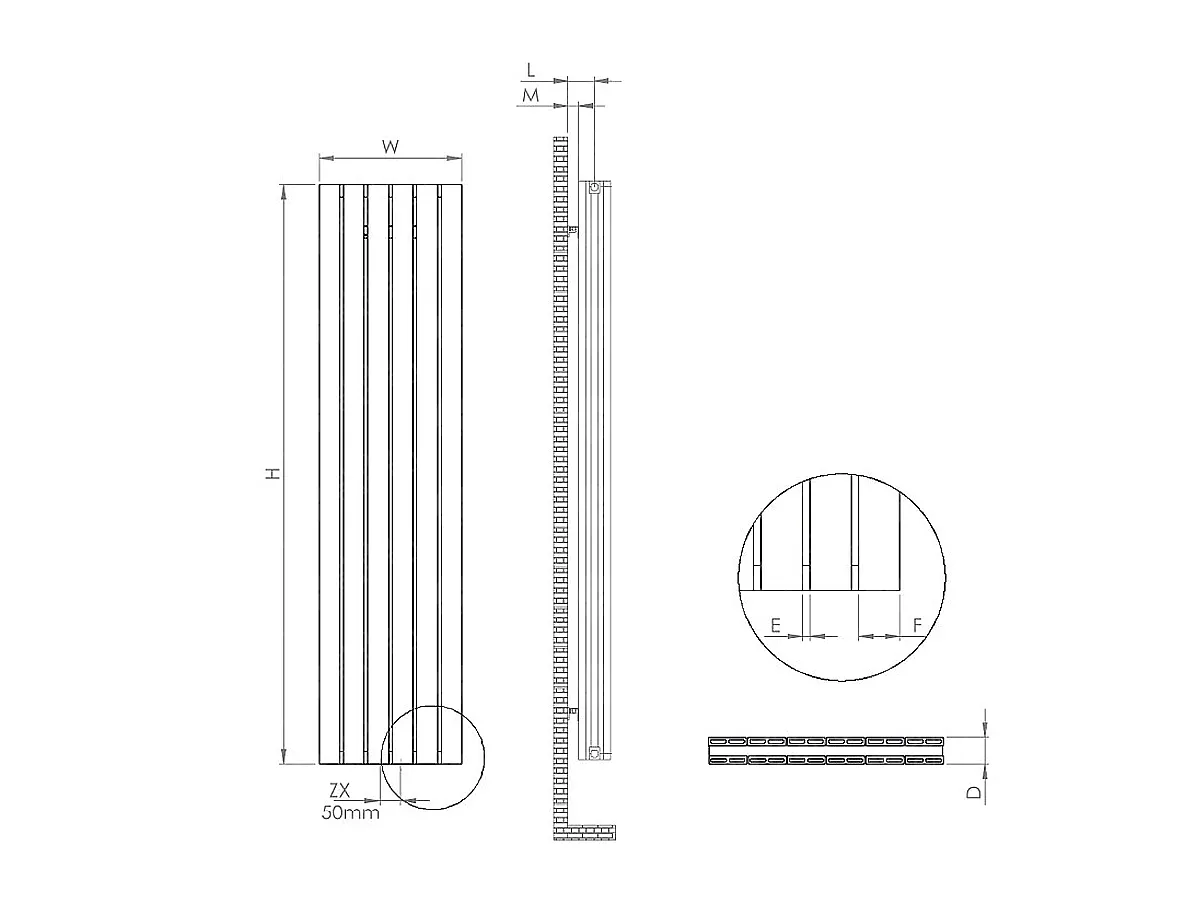 Dimensions of the LOJIMAX ROYAL designer radiator