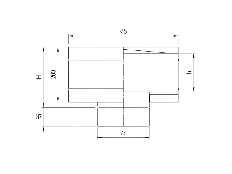 Terminal conic cu palariecu protectie vantului FERRUM d.180 mm (inox 430/0,5 mm)