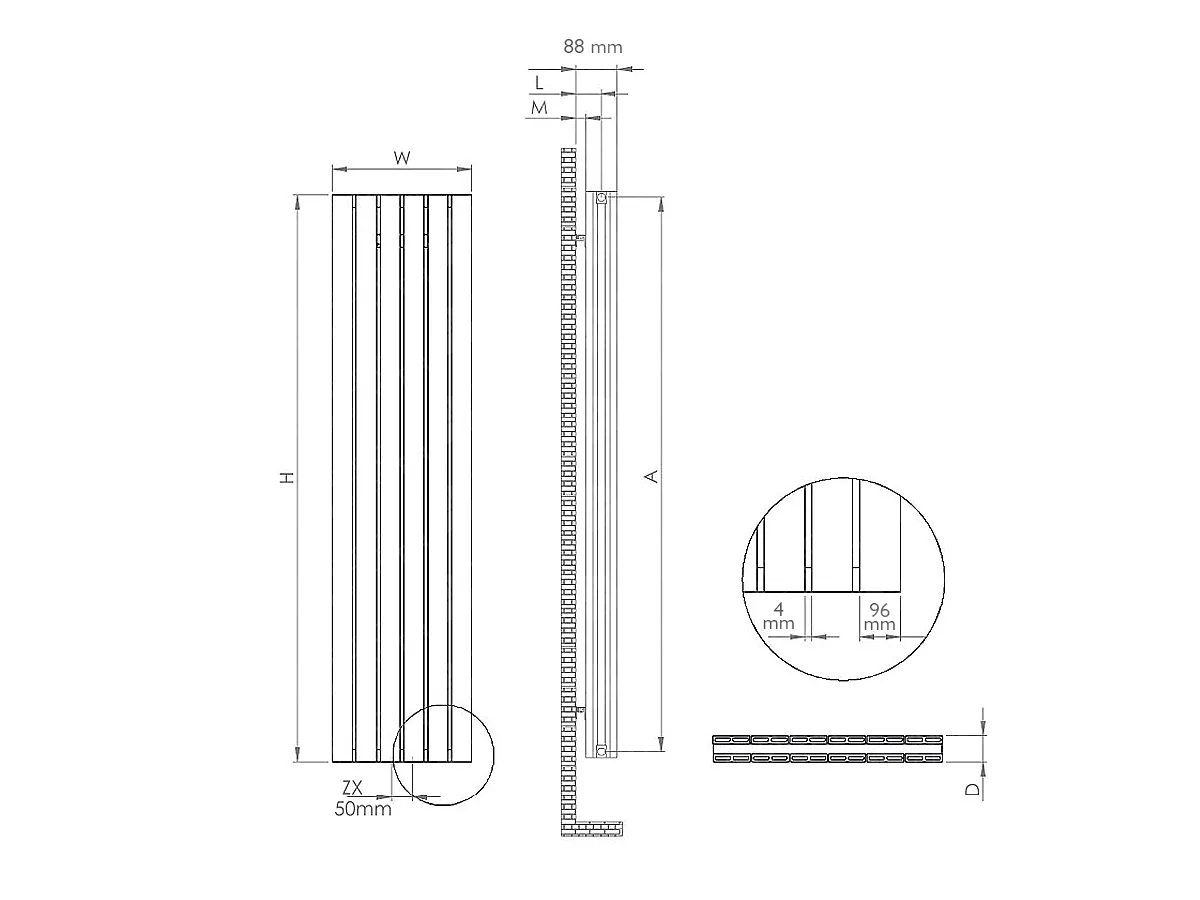 Dimensions of the LOJIMAX DIAMOND DOUBLE designer radiator