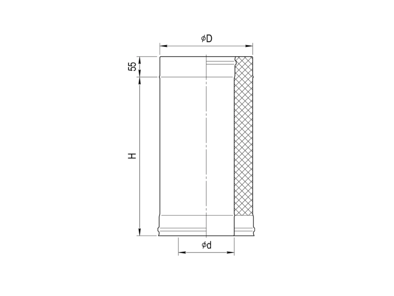 Insulated pipe for FERRUM chimney d.115-200 mm, L-500 mm (stainless steel 430 / 0.5 mm)