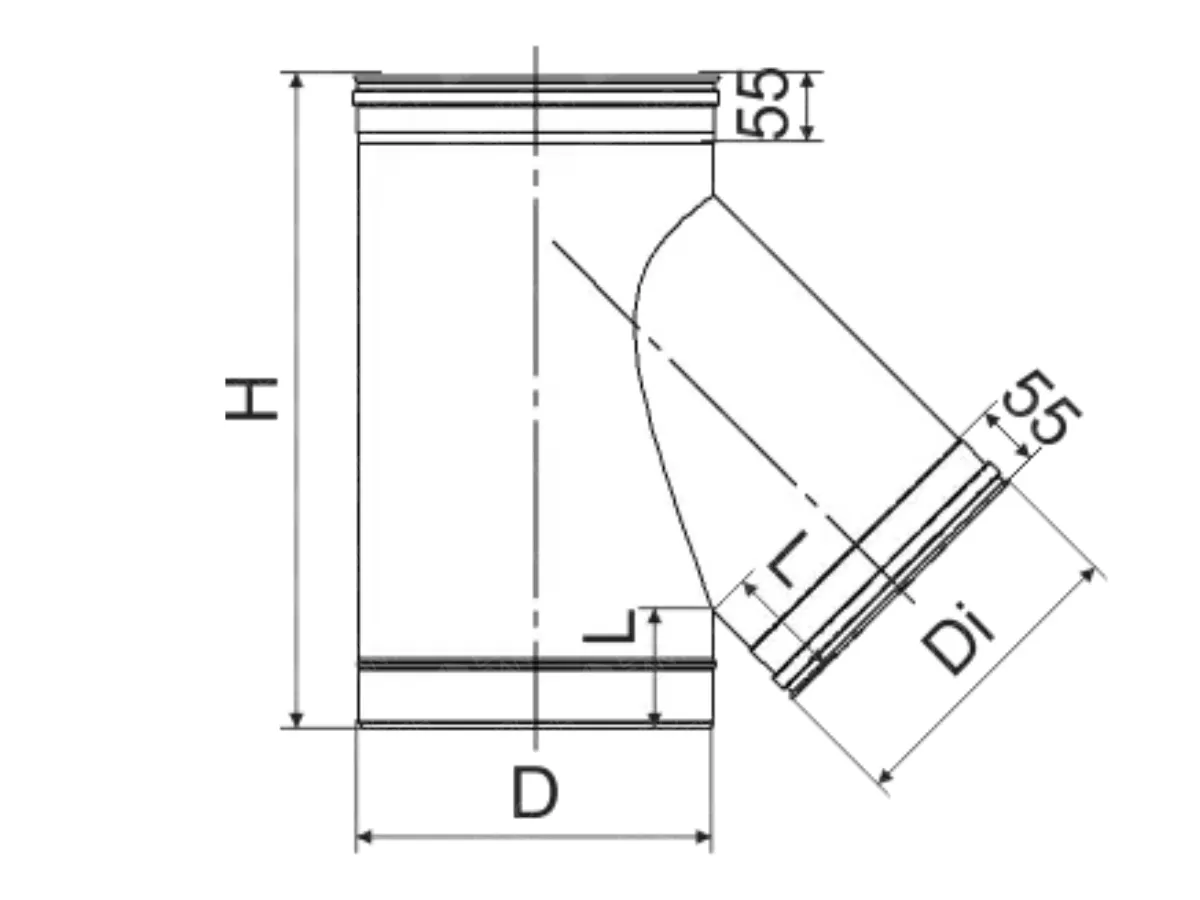 Teu 45° pentru cos de fum CORAX Ø 100 mm (inox 304)