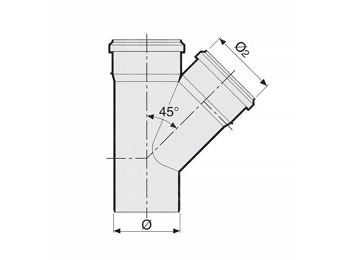 Ramificatie egala scurgere din polipropilena (PPR) 45 grade d.110 x d.110 x d.110  